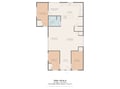 A spacious floor plan reveals three comfortable bedrooms, an inviting kitchen with breakfast nook, and a generous living-dining area—perfect for your group getaway or family retreat.