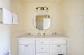 Your bright, dual-sink bathroom awaits—ideal for unwinding after a day exploring, with fresh towels and a spacious vanity at your fingertips.