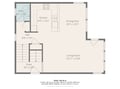 This floor plan shows a spacious open layout with a modern kitchen, dedicated dining area, comfortable living room, and convenient half bath—designed to maximize space and flow for your stay.