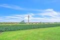Peaceful countryside setting with manicured lawns and a distinctive lighthouse landmark visible in the distance.