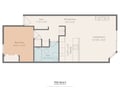 The layout of this rental reveals a well-designed space with one bedroom, a full bathroom with tub and shower, a combined living and dining area, and a fully equipped kitchen—everything you need for a comfortable stay.