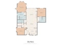 This spacious floor plan shows three bedrooms, two baths, a full kitchen, and open-concept living and dining areas—plenty of room for your group to spread out and feel at home.