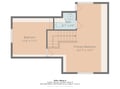 Floor plan shows your spacious rental layout with two bedrooms, a bathroom, and staircase connecting levels for comfortable stays.