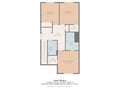 This detailed floor plan shows the thoughtful layout of your vacation home's upper floor with three bedrooms and two bathrooms.