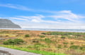 Stunning coastal landscape featuring sandy beach, rolling dunes, and dramatic cliffs stretching along the pristine Pacific shoreline.