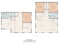 This detailed floor plan shows your spacious vacation rental's layout across two floors with bedrooms, baths, kitchen, and living areas.